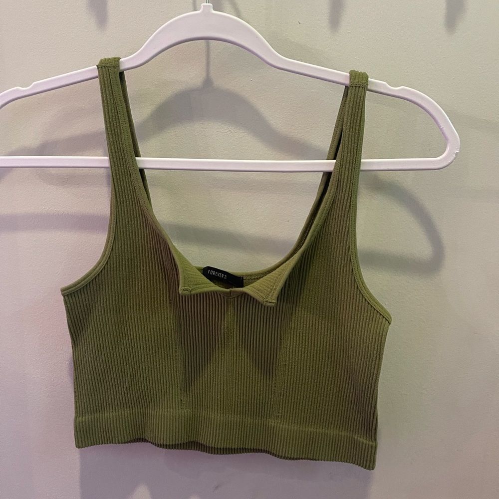 Olive green tank top with slit in front